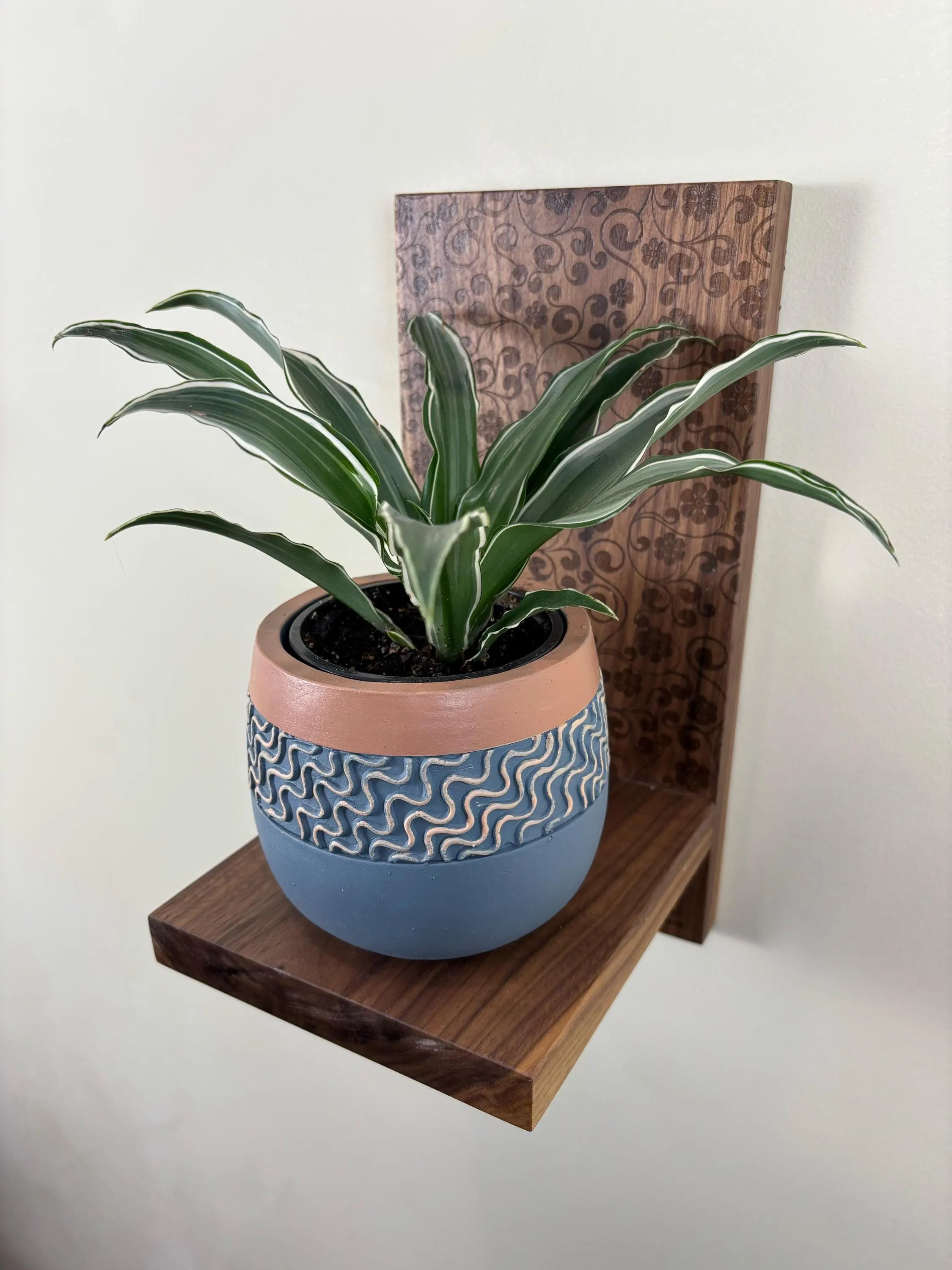 Engraved Walnut Plant Shelf